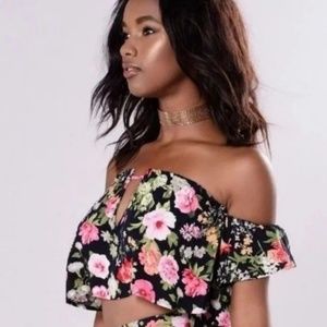 Fashion nova off shoulder Floral Black Crop Top